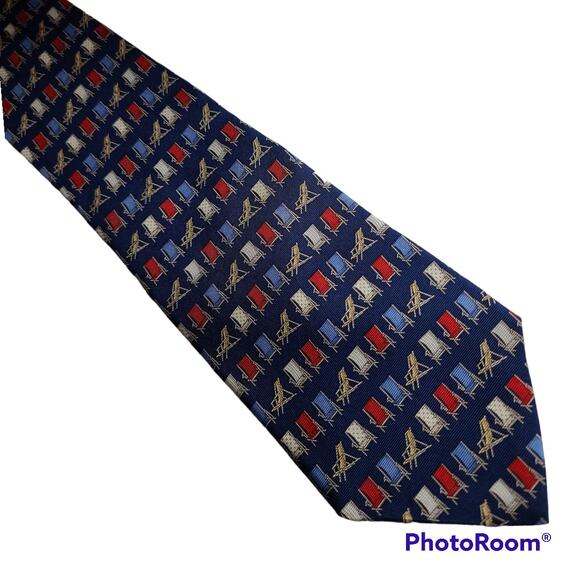 Tommy Hilfiger red white blue beach chair silk tie - Picture 1 of 5